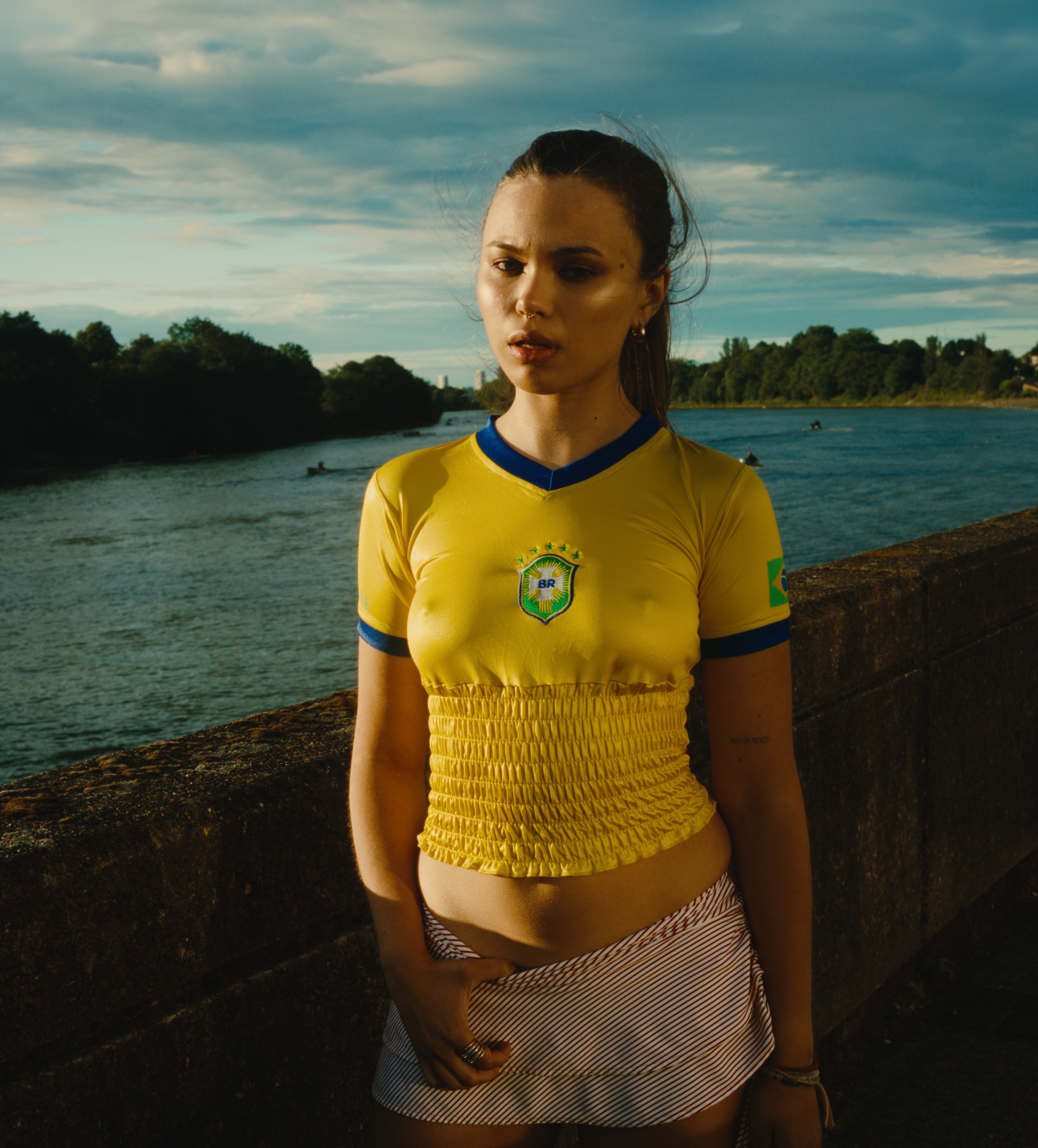 Yellow · Canary yellow, royal-blue collar